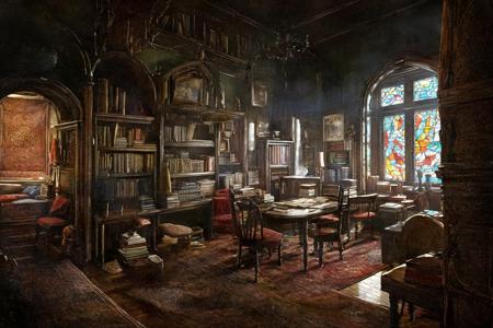 00574-3775693610-Concept art,eerie horror scenes,western magic style,scenery,no humans,stained glass,book,window,chair,indoors,carpet,table,books.png